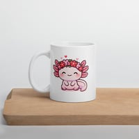 Image 4 of Kawaii Axolotl Mug, Valentine's Day Flower Crown Coffee Cup
