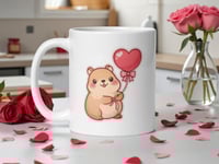 Image 1 of Kawaii Capybara Valentine Mug, Heart Balloon Coffee Cup