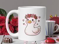Image 1 of Goose Valentine Mug, Floral Crown Coffee Cup