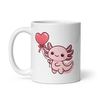 Image 3 of Kawaii Axolotl Valentine Mug, Heart Balloon Coffee Cup