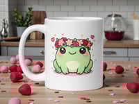 Image 1 of Kawaii Frog Mug: Valentine Flower Crown Coffee Cup