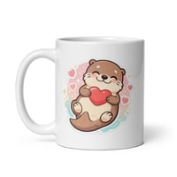 Image 3 of Kawaii Otter Valentine's Day Mug, Heart Coffee Cup