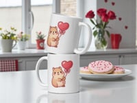 Image 2 of Kawaii Capybara Valentine Mug, Heart Balloon Coffee Cup