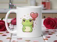Image 1 of Kawaii Frog Valentine Mug: Heart Balloon Coffee Cup
