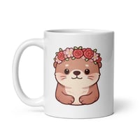 Image 3 of Kawaii Otter Mug, Valentine's Day Flower Crown Coffee Cup