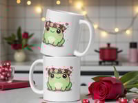Image 2 of Kawaii Frog Mug: Valentine Flower Crown Coffee Cup