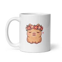 Image 3 of Kawaii Capybara Mug, Valentine Flower Crown Coffee Cup