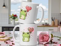 Image 2 of Kawaii Frog Valentine Mug: Heart Balloon Coffee Cup