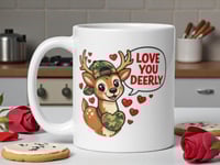 Image 1 of Love You Deerly Mug, Camo Deer Valentine's Day Gift