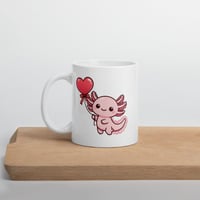 Image 4 of Kawaii Axolotl Valentine Mug, Heart Balloon Coffee Cup