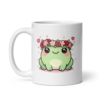 Image 3 of Kawaii Frog Mug: Valentine Flower Crown Coffee Cup