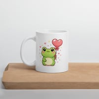 Image 4 of Kawaii Frog Valentine Mug: Heart Balloon Coffee Cup