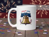 Image 1 of USA 250th Anniversary Mug | Liberty Bell Patriotic Coffee Mug | White Ceramic Cup