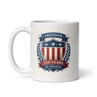 Image 2 of USA 250th Anniversary Mug | Americana Crest Patriotic Coffee Cup | White Ceramic Mug