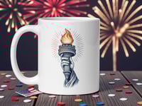 Image 1 of USA 250th Anniversary Mug | Liberty Torch Patriotic Coffee Cup | White Ceramic Mug