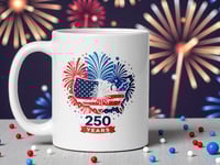 Image 1 of USA 250th Anniversary Mug | Patriotic Fireworks Coffee Cup | White Ceramic Mug