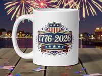Image 1 of USA 250th Anniversary Mug | Retro 1776 Typography Coffee Cup | White Ceramic Mug