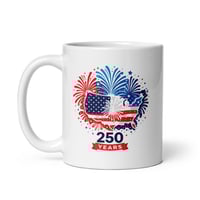 Image 2 of USA 250th Anniversary Mug | Patriotic Fireworks Coffee Cup | White Ceramic Mug