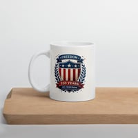 Image 5 of USA 250th Anniversary Mug | Americana Crest Patriotic Coffee Cup | White Ceramic Mug