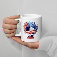 Image 4 of USA 250th Anniversary Mug | Patriotic Fireworks Coffee Cup | White Ceramic Mug