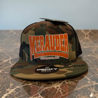 Image 3 of Merauder Camo / Orange Logo Decky Trucker Hat 