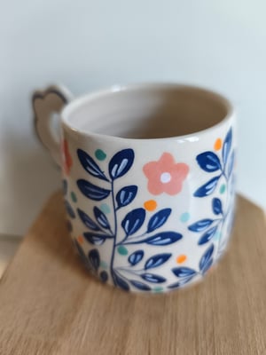 Image of  tasse anse fleur rose, bleu