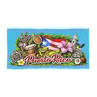 Image 1 of Puerto Rico Paradise Beach Towel – Tropical Flag, Hibiscus & Island Icons