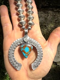 Image 5 of WL&A Handmade Old Style Mercury Dime Webbed Royston Naja Necklace - Length 28" - 327 Grams