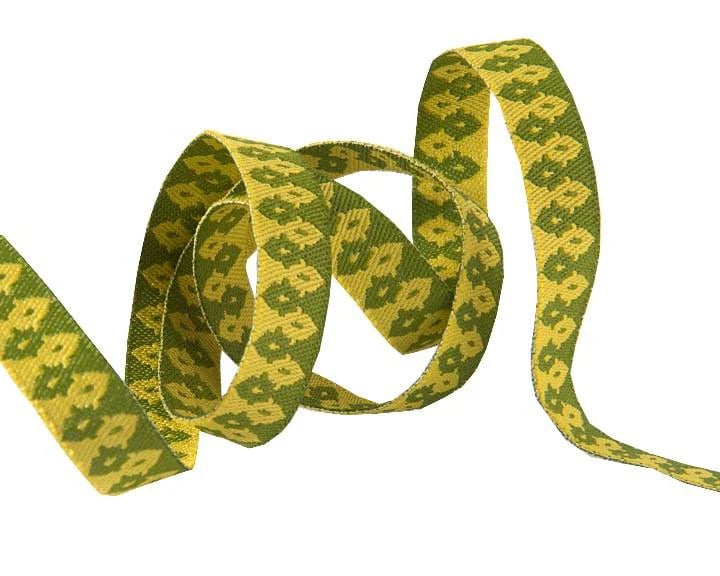 Image of Green on Gold Reversible 3/8" Wide Ribbon  2 Yard Cuts