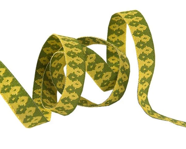 Image of Green on Gold Reversible 3/8" Wide Ribbon  2 Yard Cuts