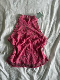Image 1 of 00s pink heavily beaded and sequin halter neck top 