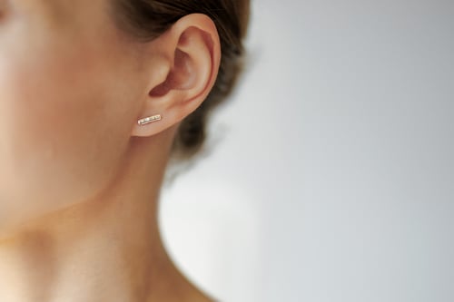 Image of MINI silver earrings with gilding and without with inscription in Latin