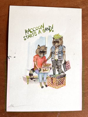Image of 'Raccoon starts a band' cover art illustration