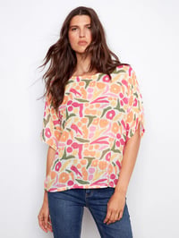 Printed Dolman Cotton Blend Blouse - Sunburst