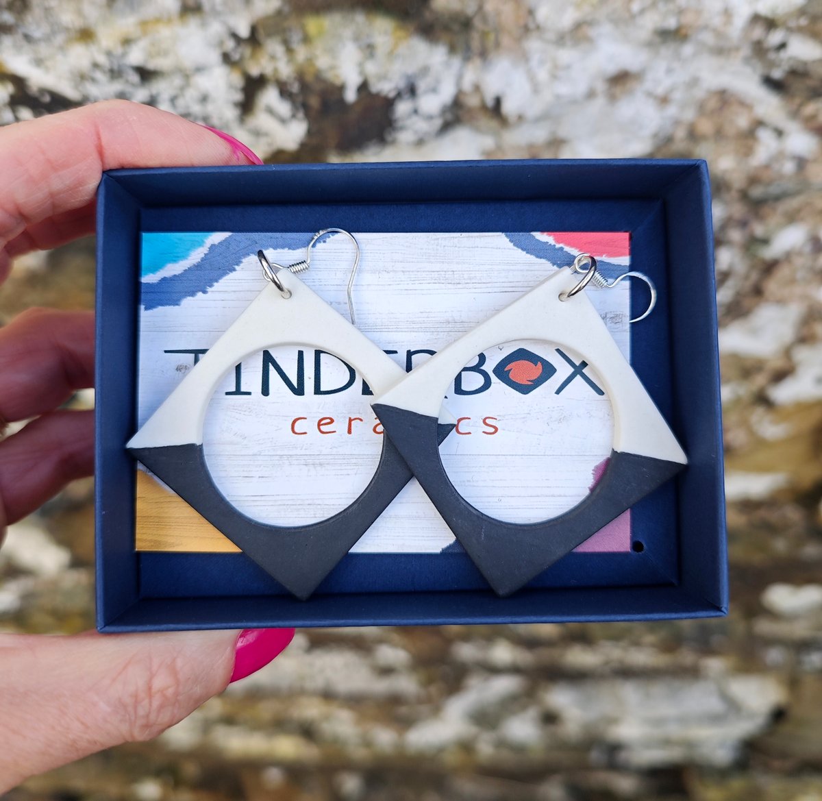 Image of Black and White Diamond Square Earrings