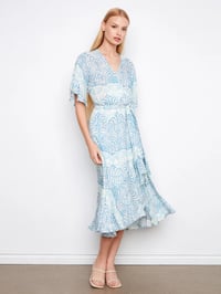Printed Faux Wrap Dress With Belt - Ibiza