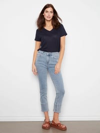 Slim Leg Jeans With Blanket Stitch Hem - Light Blue