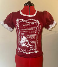 Image 1 of barbed wire pierrot print cutsew (red x white)