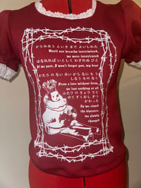 Image 3 of barbed wire pierrot print cutsew (red x white)