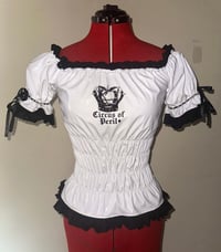 Image 1 of logo print white pvc shirring blouse
