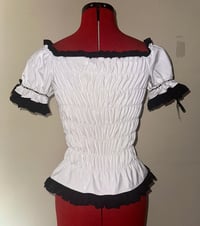 Image 3 of logo print white pvc shirring blouse
