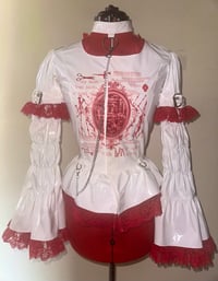 Image 1 of rustic heart print pvc princess sleeve blouse (white x red)