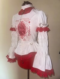 Image 2 of rustic heart print pvc princess sleeve blouse (white x red)