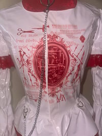 Image 4 of rustic heart print pvc princess sleeve blouse (white x red)