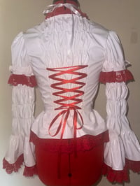 Image 3 of rustic heart print pvc princess sleeve blouse (white x red)