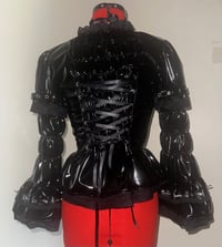 Image 4 of metalflesh lovers print pvc princess sleeve blouse (black x black)