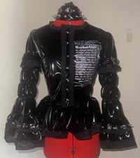 Image 1 of metalflesh lovers print pvc princess sleeve blouse (black x black)