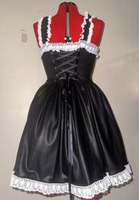 Image 4 of (plus size) rustic heart graphic pleather JSK (black x white)