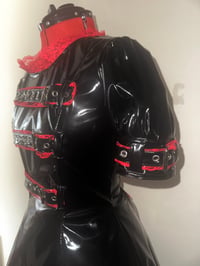 Image 4 of rustic heart print pvc buckle OP (black x red)