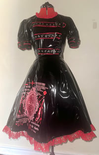 Image 1 of rustic heart print pvc buckle OP (black x red)